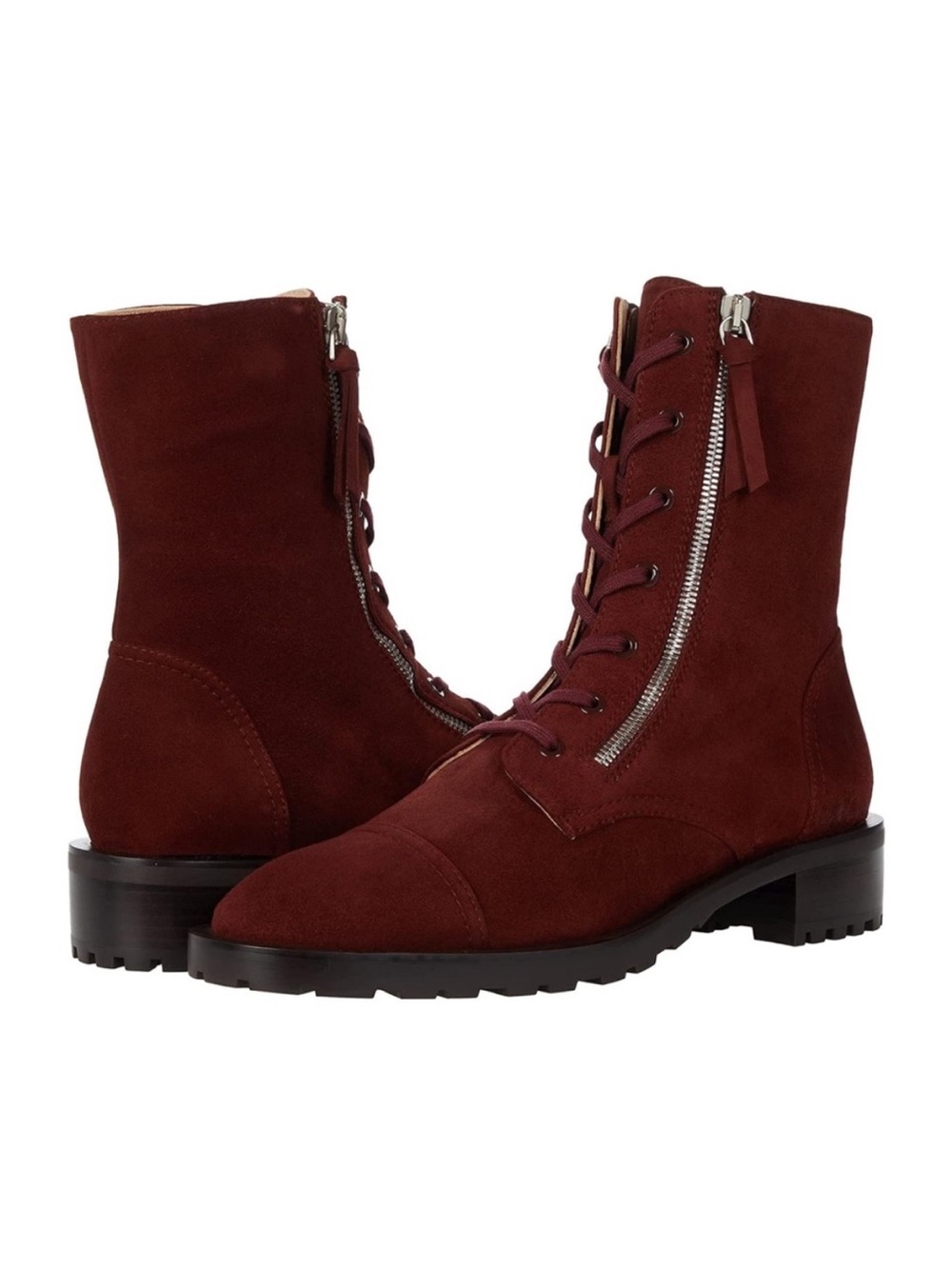 Stuart Weitzman Burgundy Suede Lace-Up Ankle Boots with Side Zip, UA6,5